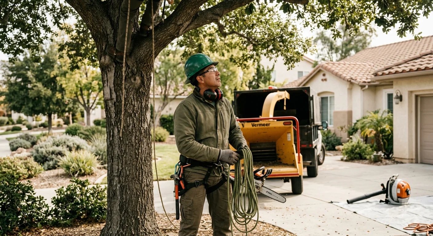 Tree service crew arriving to assist a Castaic homeowner after storm damage