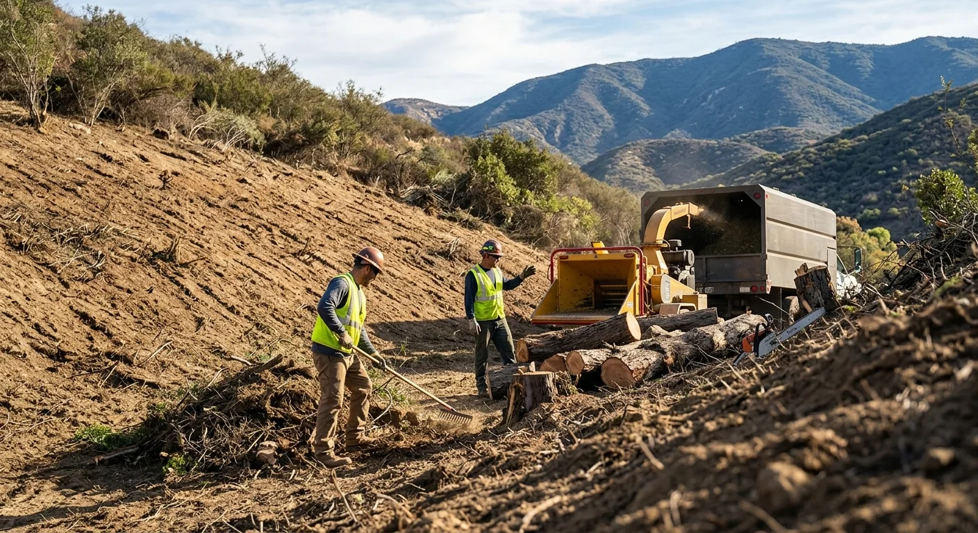 Wide shot of hillside Castaic lot cleared of dense chaparral and brush