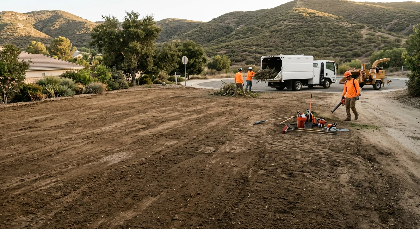Finished level lot prepared for future landscaping after brush removal
