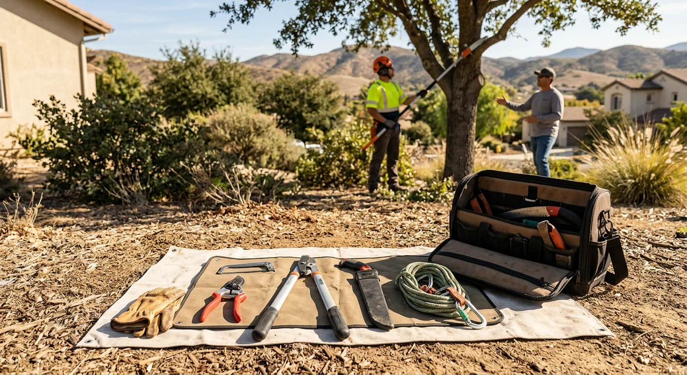 Pruning equipment staged neatly on-site during a maintenance visit