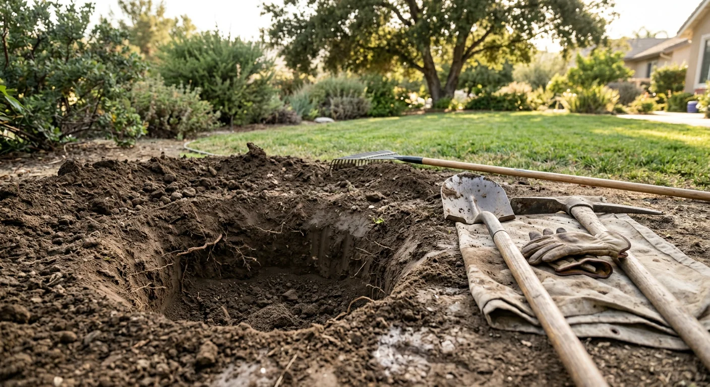 Prepared planting hole with loosened soil ready for a new tree