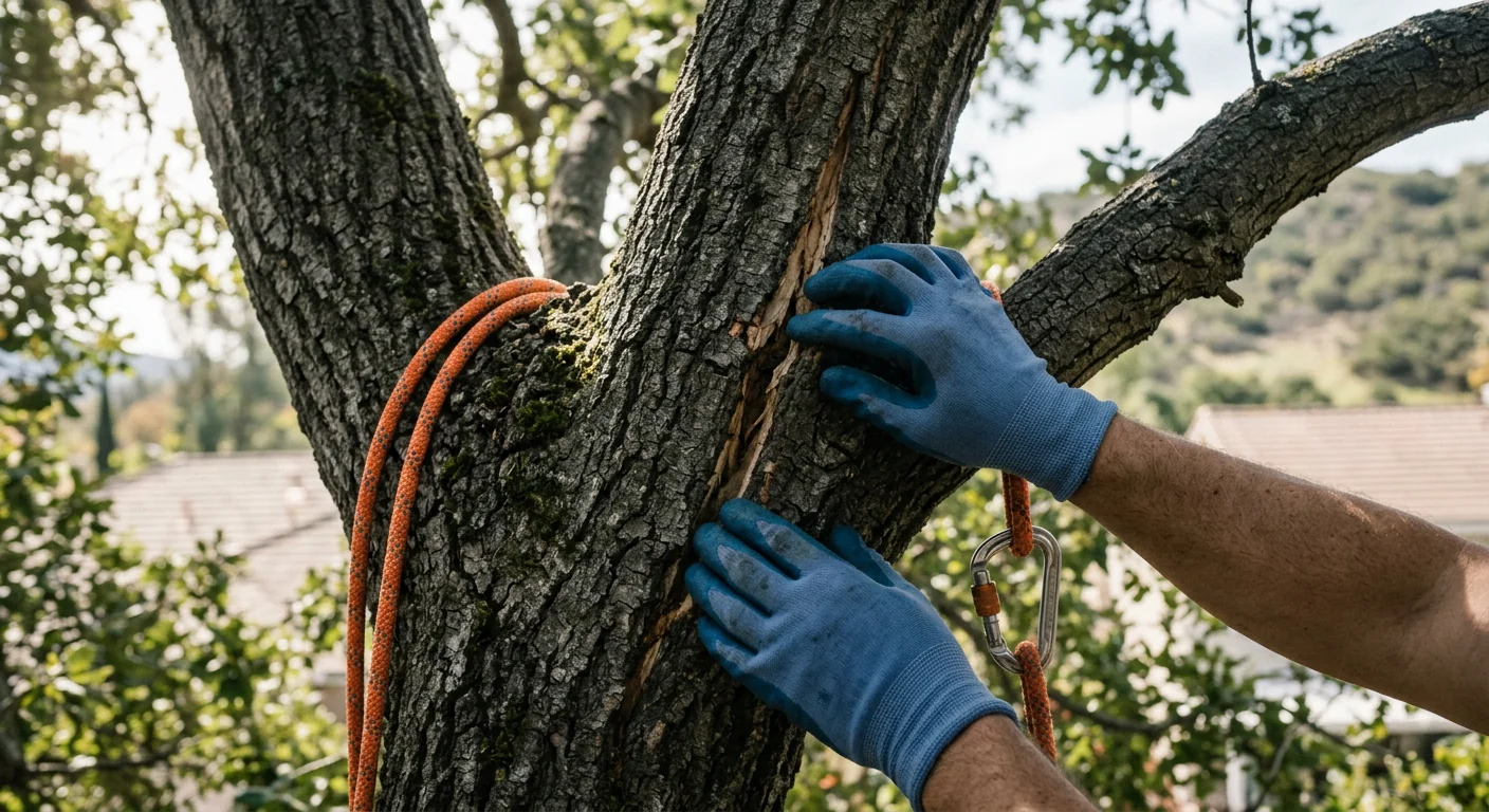 Close-up inspection of a cracked branch union with a measuring tool