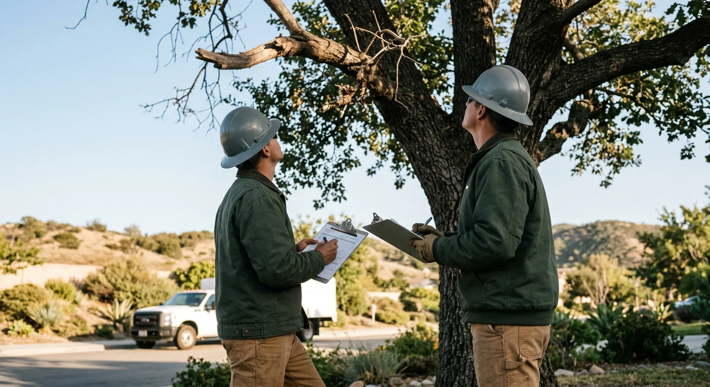 Technician documenting canopy deadwood on a written assessment form