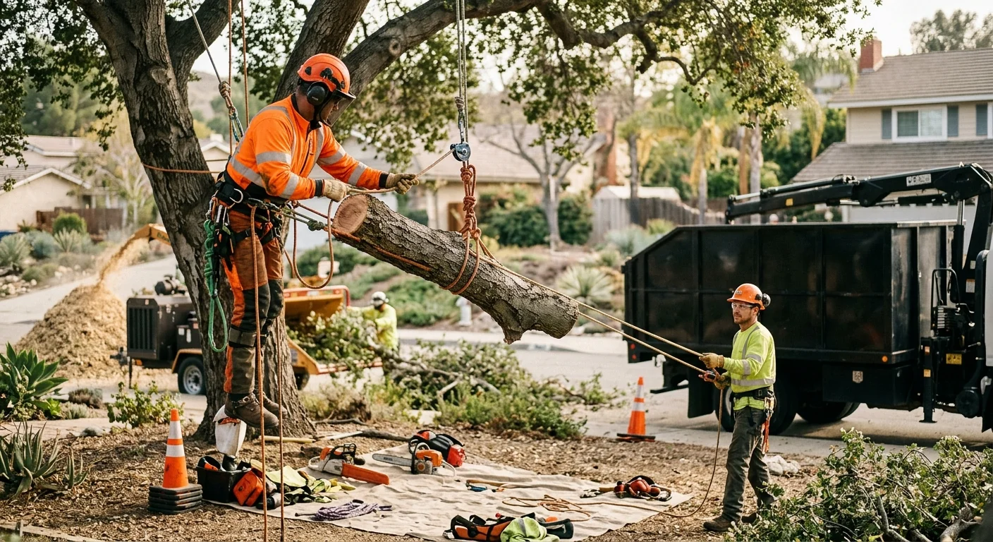 Stump grinder clearing a tree stump flush with the ground on a property
