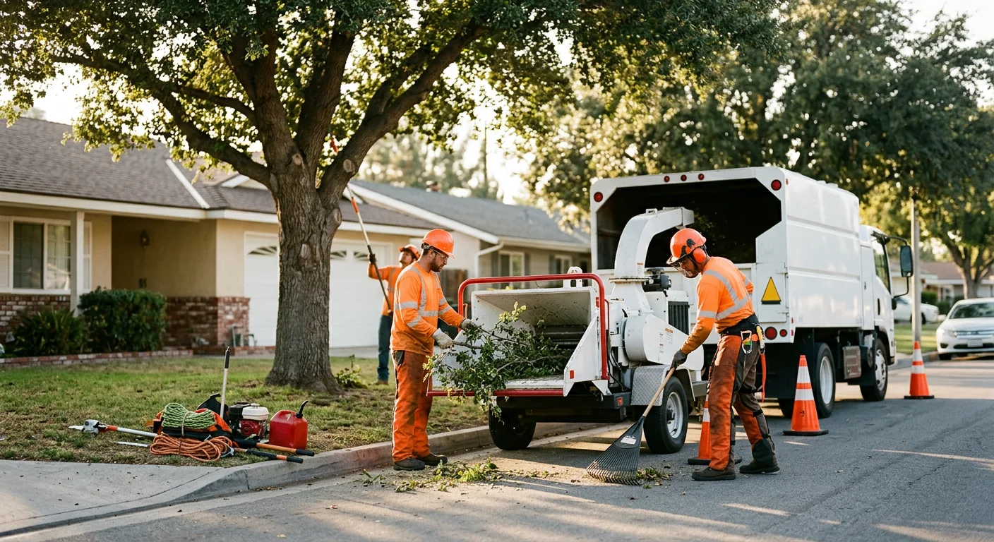 Arborist reviewing a written tree service estimate with a homeowner in Castaic