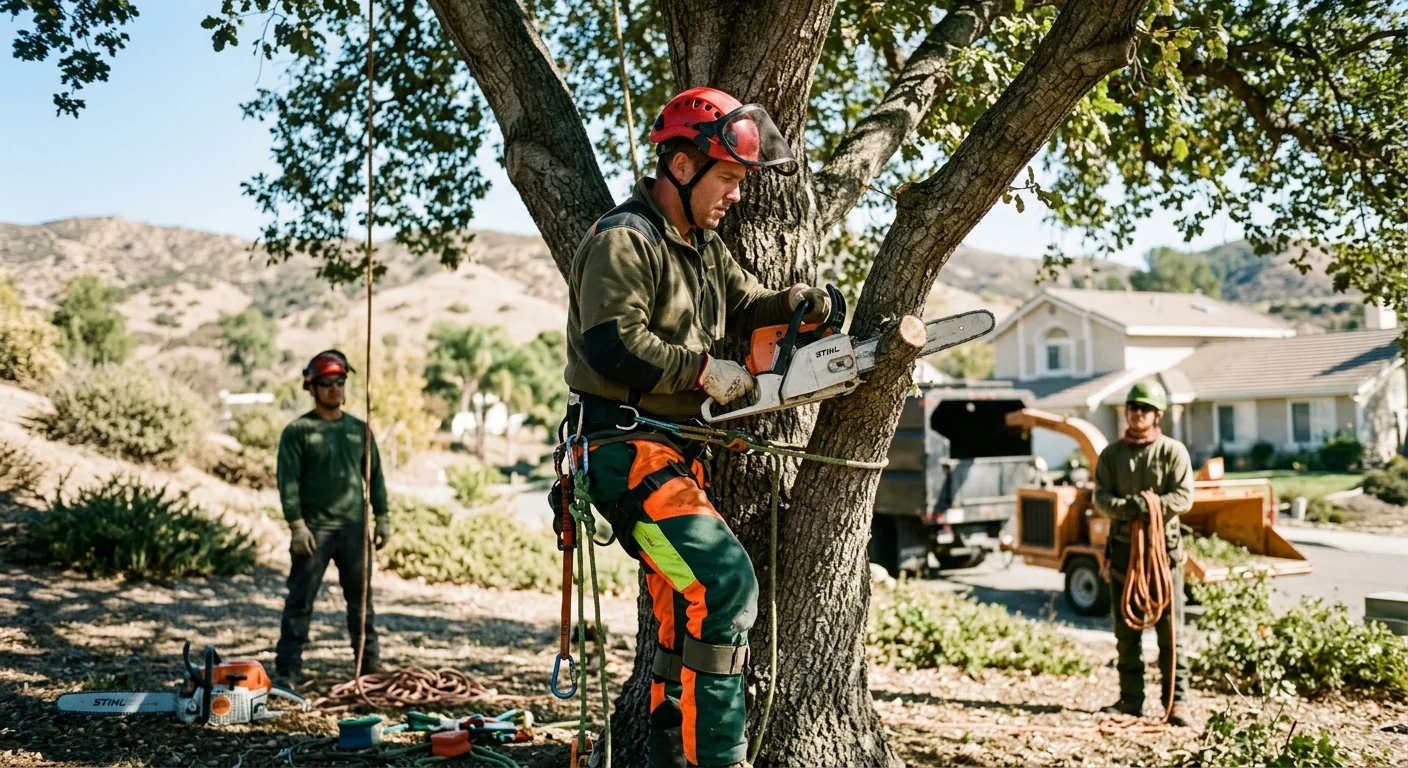 Trimmed oak canopy above a well-kept yard in a Castaic neighborhood