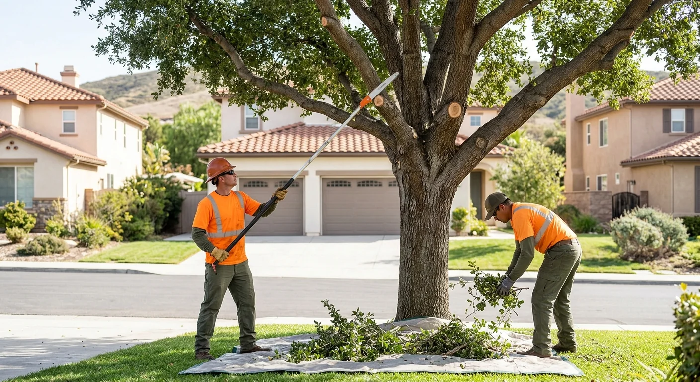 Balanced canopy after careful trimming on a suburban front yard tree